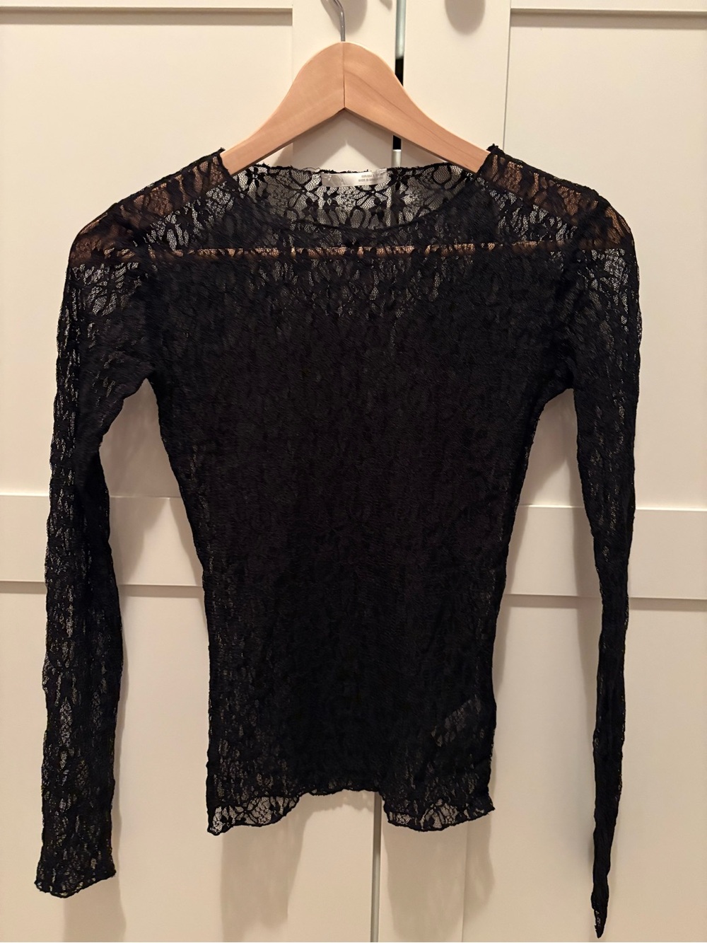 Zara Black Sheer Lace Long-Sleeve Top